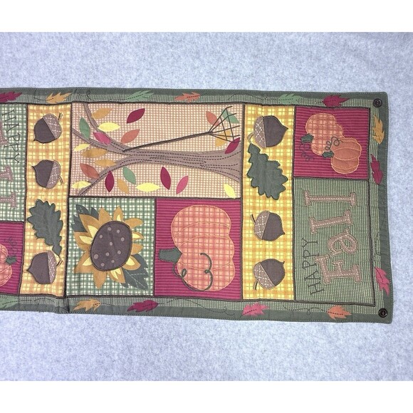 Table Runner Harvest Season Happy Fall  13x36 Pumpkins Acorns Patchwork - Picture 3 of 13